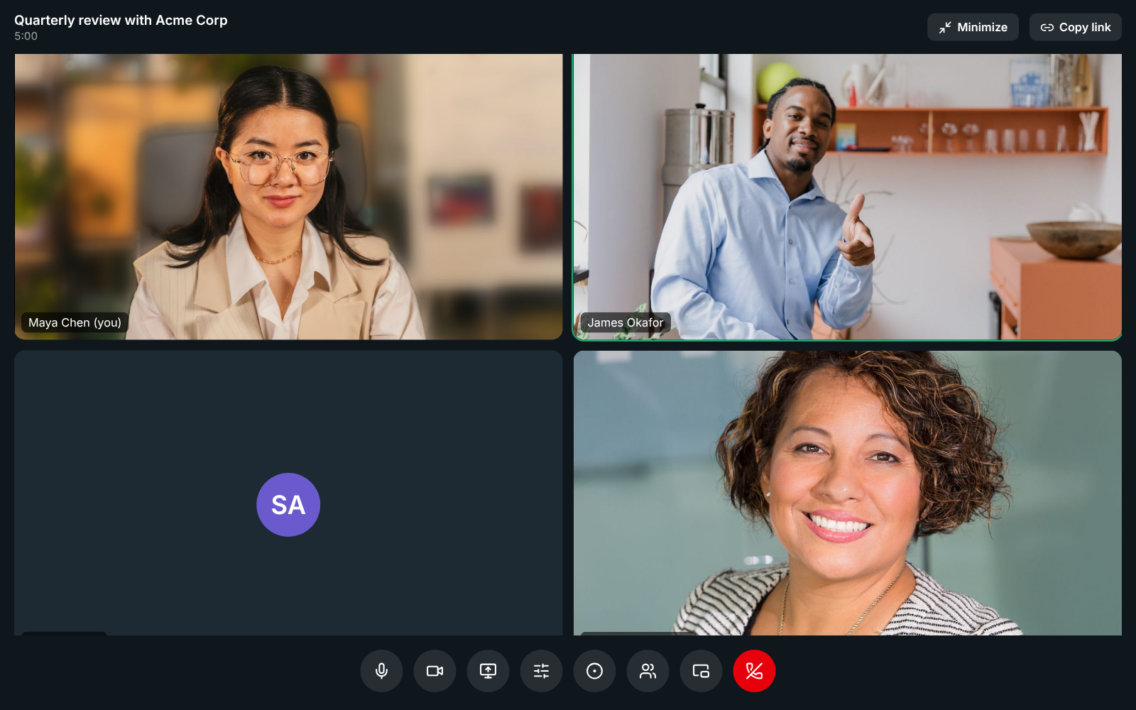 A video meeting between Northwind Traders and a guest from Acme Corp
