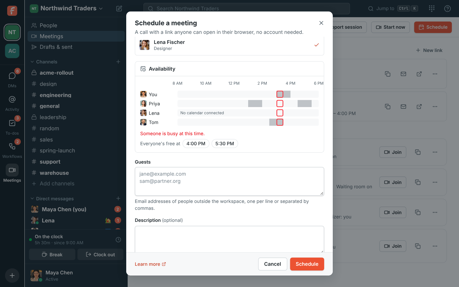 Availability in the scheduler: busy times per person and suggested times